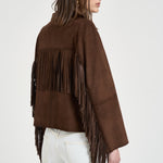 Giacca donna con frange in suede marrone 8730 CAFFE ACCADEMIE TESSILI 