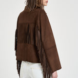 Giacca donna con frange in suede marrone 8730 CAFFE ACCADEMIE TESSILI 