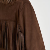 Giacca donna con frange in suede marrone 8730 CAFFE ACCADEMIE TESSILI 