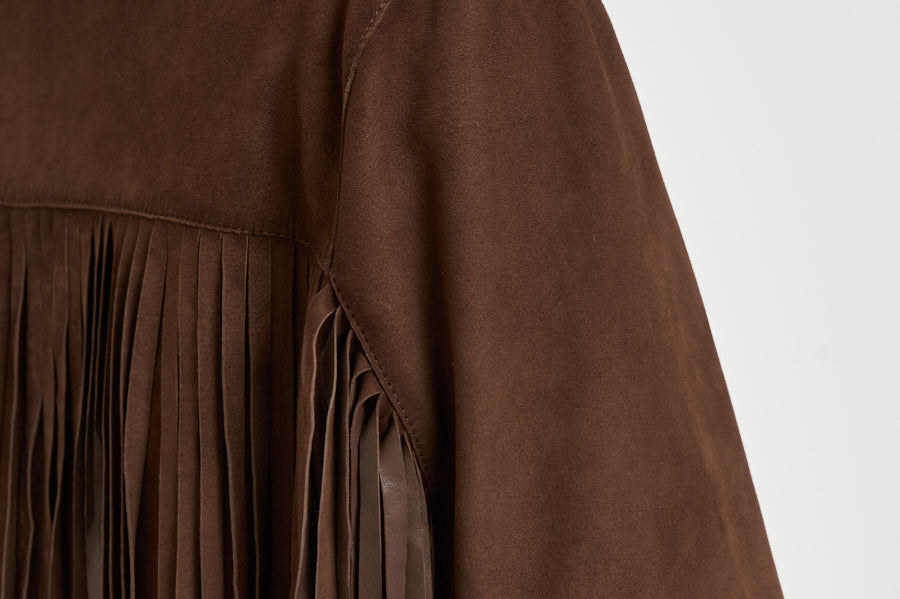 Giacca donna con frange in suede marrone 8730 CAFFE ACCADEMIE TESSILI 
