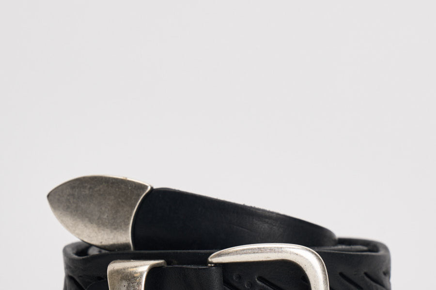 Cintura uomo in pelle con ricami nera VZ8 NERO ACCADEMIE TESSILI 