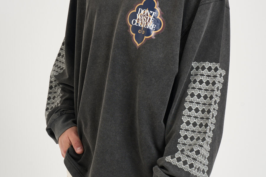 Felpa uomo grigio con stampa HIMARIYU WASHEDBLACK DON'T WASTE CULTURE 
