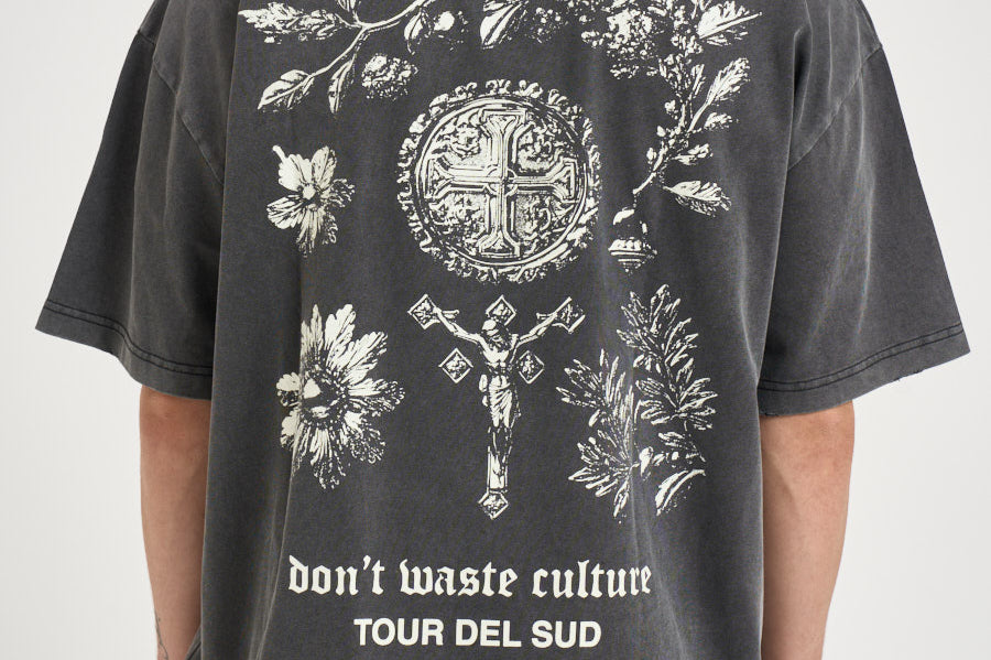 T-shirt uomo grigio antracite con stampa OLIVINNE FADEDBLACK DON'T WASTE CULTURE 