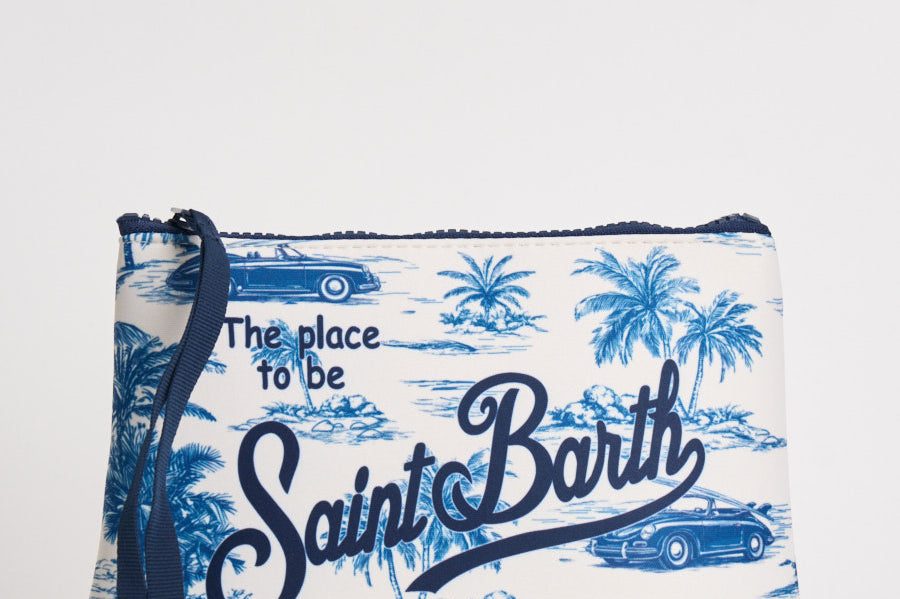 Pochette donna Aline con fantasia tropicale azzurra e bianca ALINE 01078L MC2 SAINT BARTH 