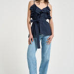 Blusa donna con balze blu D313354 CANYOX26012 P.a.r.o.s.h. 