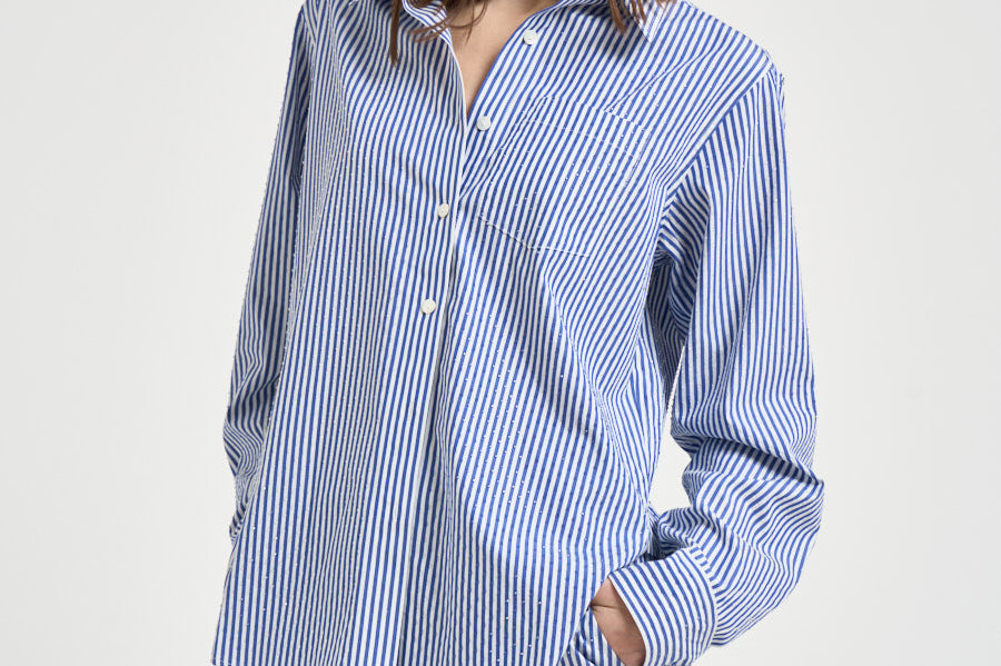 Camicia donna a righe blu e strass D380646 CASHINE883 P.a.r.o.s.h. 