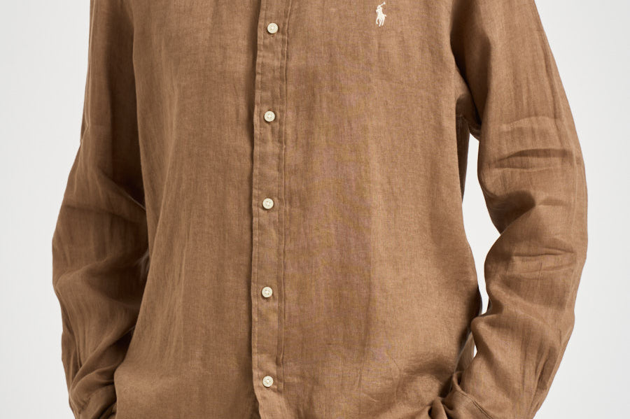 Camicia uomo in lino marrone 710966294 505 RALPH LAUREN 
