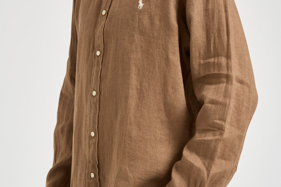 Camicia uomo in lino marrone 710966294 505 RALPH LAUREN 