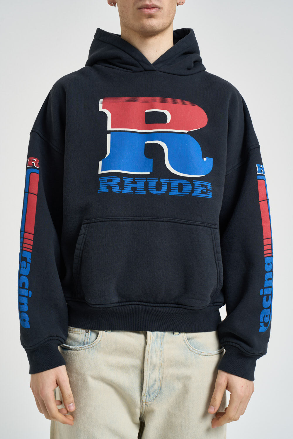 Felpa uomo con cappuccio blu notte HO06012 6011BLAKCREDBLUE RHUDE 