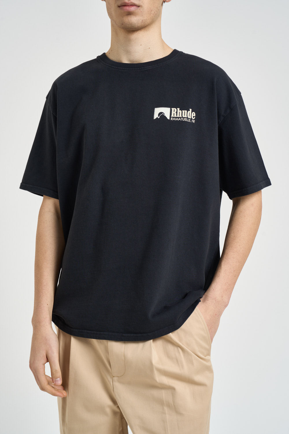 T-shirt uomo girocollo nera TT04012 6006BLACKWHITEYELLOW RHUDE 