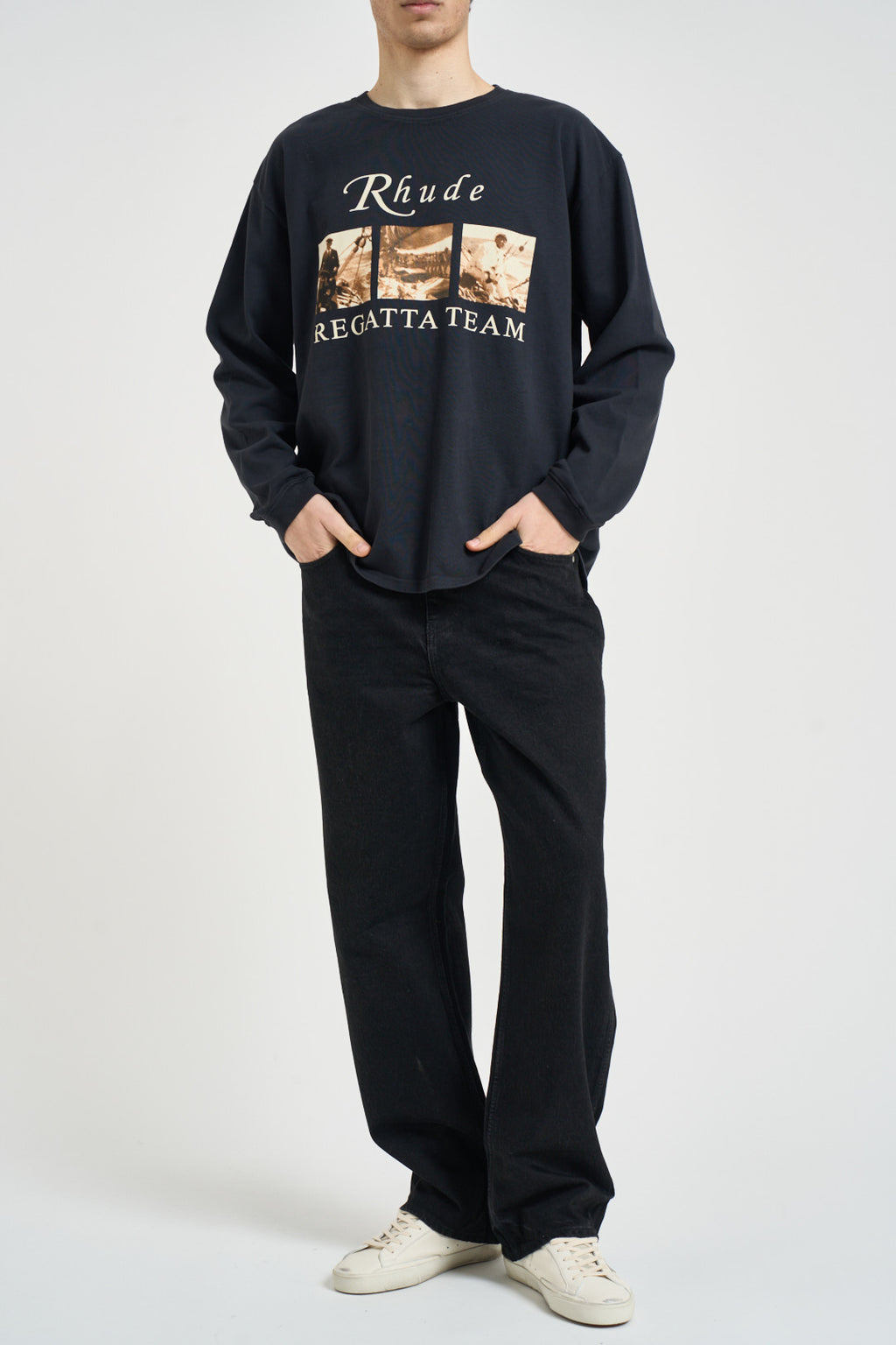 T-shirt uomo manica lunga con stampa nera TT14012 6009BLACK RHUDE 