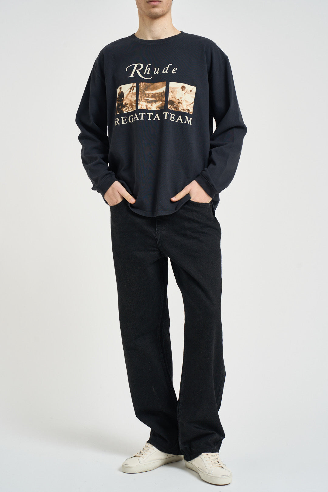 T-shirt uomo manica lunga con stampa nera TT14012 6009BLACK RHUDE 