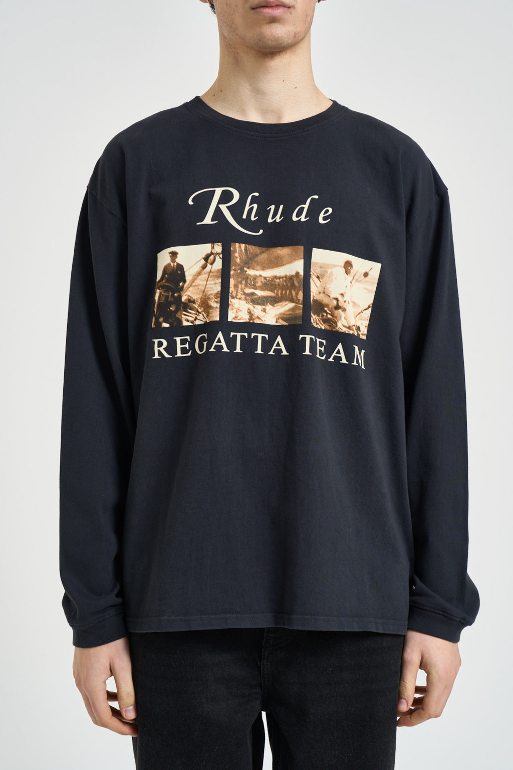 T-shirt uomo manica lunga con stampa nera TT14012 6009BLACK RHUDE 