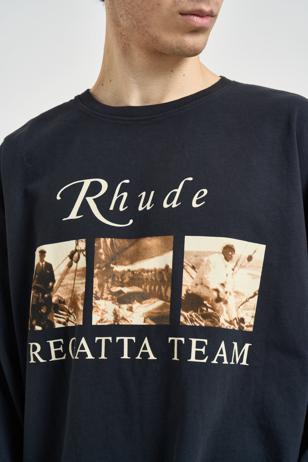 T-shirt uomo manica lunga con stampa nera TT14012 6009BLACK RHUDE 