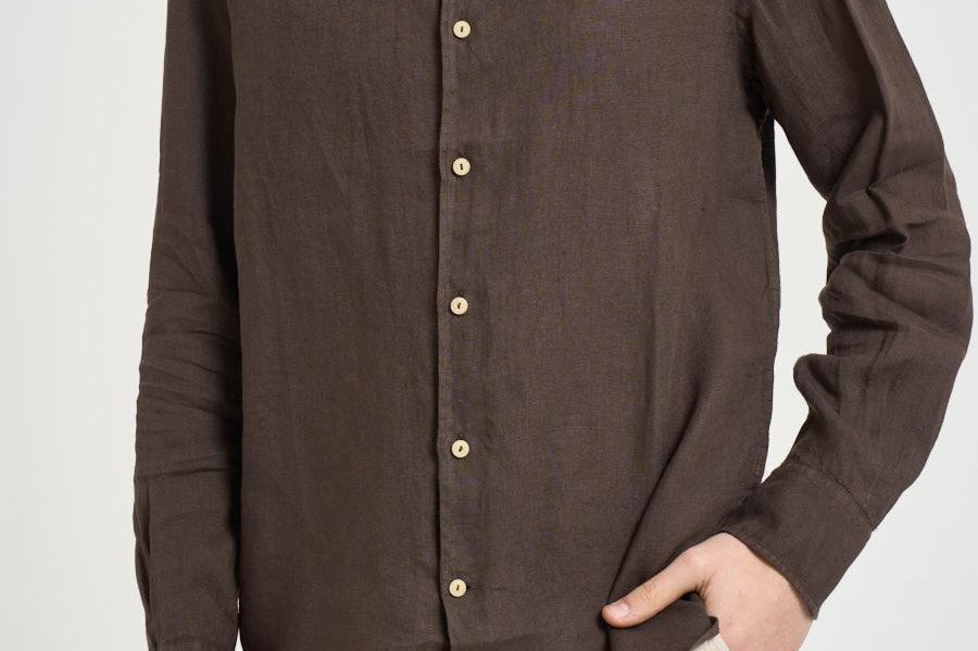 Camicia uomo "Pamplona" in lino marrone LINEN 18H MC2 SAINT BARTH 