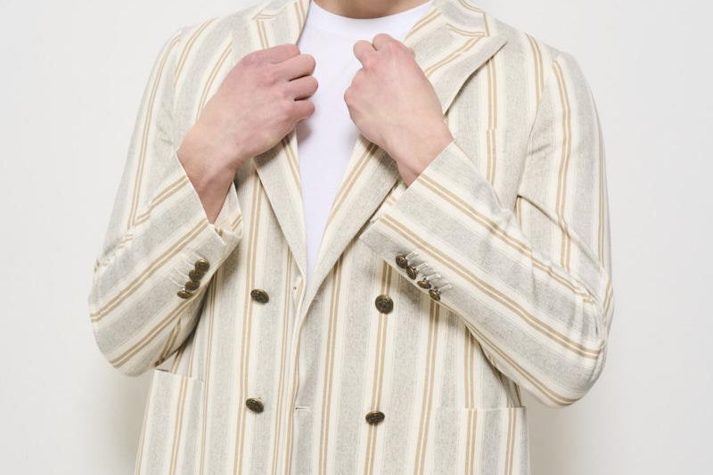 Giacca uomo doppiopetto gessata panna CN4764 STONE CIRCOLO 1901 