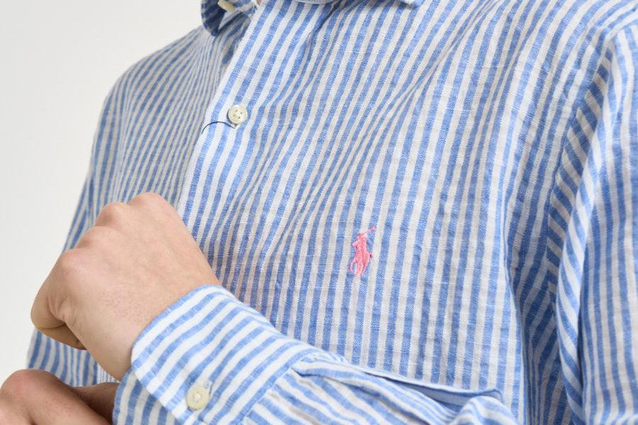Camicia uomo celeste in misto lino e cotone 710B16700 001 RALPH LAUREN 