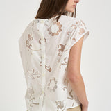 T-shirt donna con ricami panna S6SL01 A03 SEMICOUTURE 