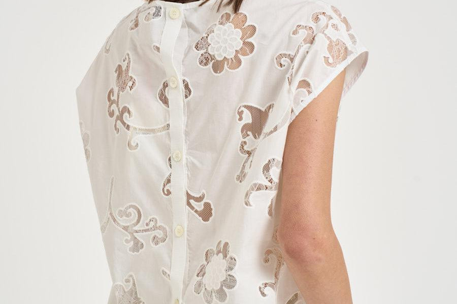 T-shirt donna con ricami panna S6SL01 A03 SEMICOUTURE 