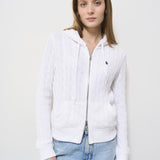 Felpa donna in maglia con zip bianca 211959124 002 RALPH LAUREN 