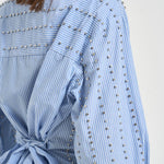 Camicia donna con strass azzurra 106225A32R CARLEYZE5 PINKO 
