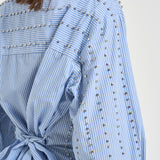 Camicia donna con strass azzurra 106225A32R CARLEYZE5 PINKO 