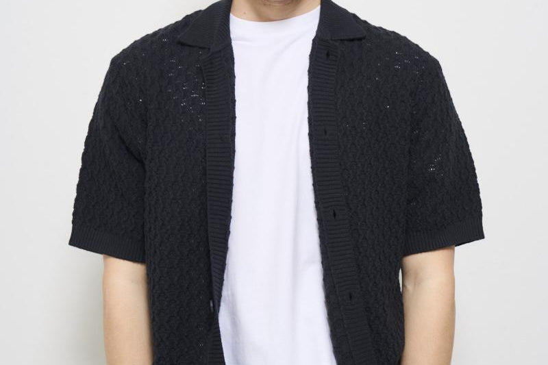 Camicia uomo traforata nera LDM310157 100100BLACK LES DEUX 