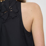 Top donna in popeline nero ricamato 13606 NERO8012 FORTE FORTE 
