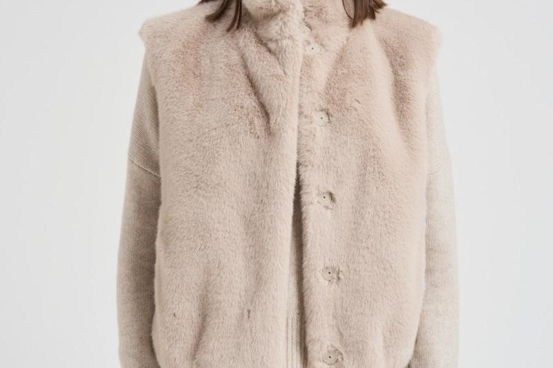 Gilet donna in eco pelliccia beige GC00071DR 1985 HERNO 