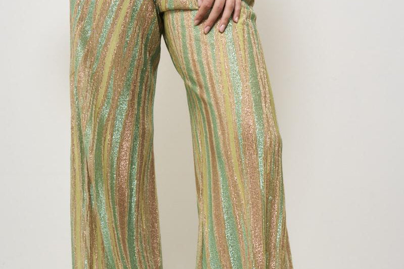 Pantaloni donna a palazzo in lamé verdi 13919 6014 FORTE FORTE 