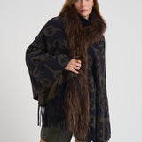 Mantella donna con pelliccia blu STOLA 4211428 BAZAR DELUXE 