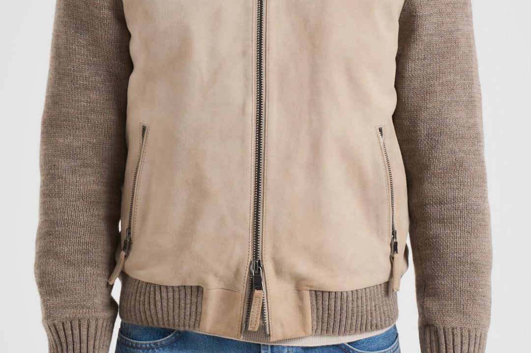 Giubbotto uomo in camoscio e tessuto beige FRANCIS KNIT 505 THE JACK LEATHERS 
