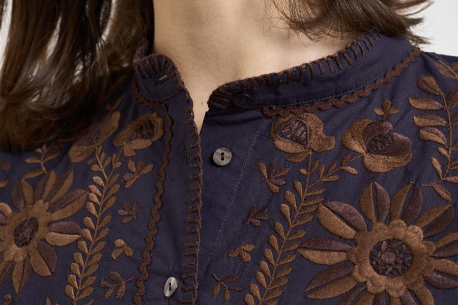 Blusa donna ricamata a mano marrone MATIAS BIGBLOUSENAVY ANTIK BATIK 