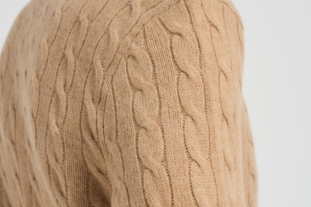 Maglia uomo a treccia cammello 710876762 009 RALPH LAUREN 