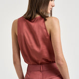 Top donna in raso rosso mattone A08481 06638124 PESERICO 