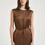 Abito donna midi satinato marrone. 5D1029 L9486611 GLANSHIRT 