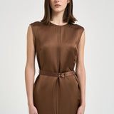 Abito donna midi satinato marrone. 5D1029 L9486611 GLANSHIRT 