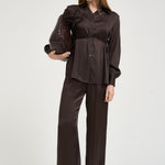 Camicia donna satinata marrone Y6SM13 V22 SEMICOUTURE 