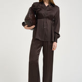 Camicia donna satinata marrone Y6SM13 V22 SEMICOUTURE 