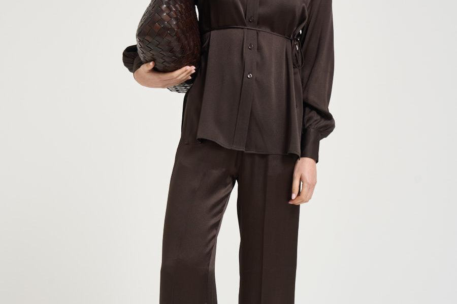 Camicia donna satinata marrone Y6SM13 V22 SEMICOUTURE 