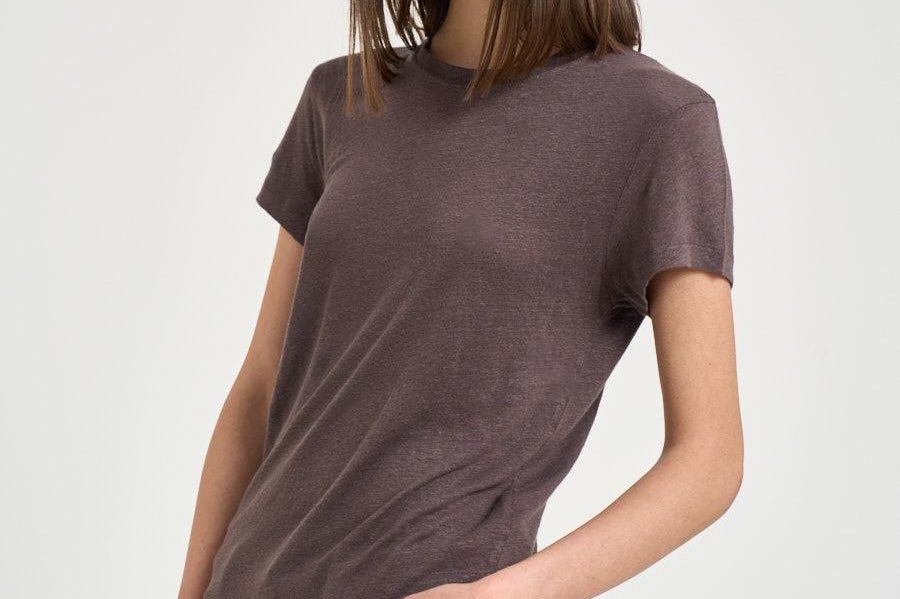T-shirt donna in lino tortora THIRD MOCHA IRO 