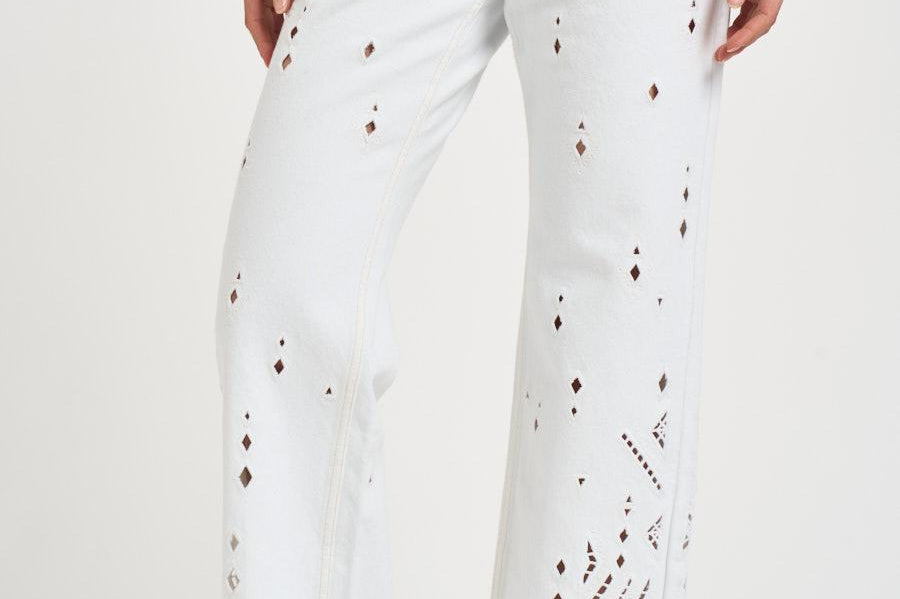 Jeans donna Amia traforati in denim bianco PA0698FA D2H01WHITE ISABEL MARANT 