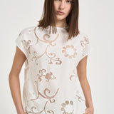 T-shirt donna con ricami panna S6SL01 A03 SEMICOUTURE 
