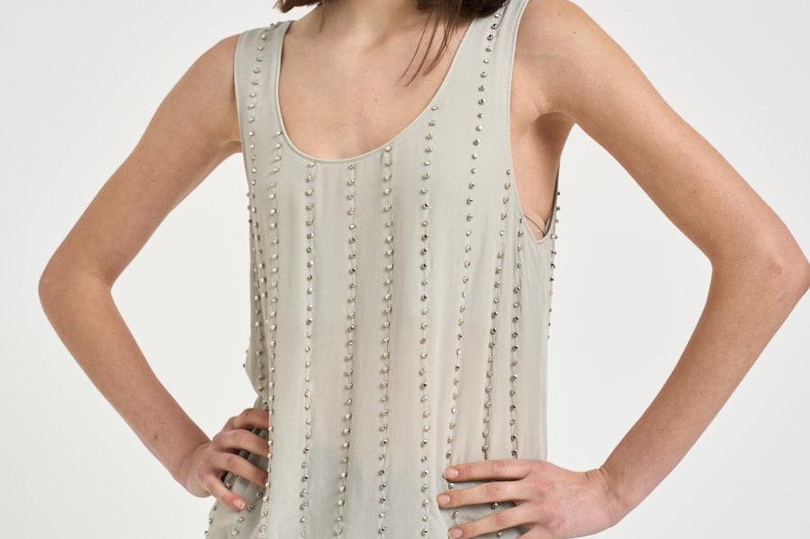 Blusa donna con strass grigia 106214A31F TESSAI18 PINKO 