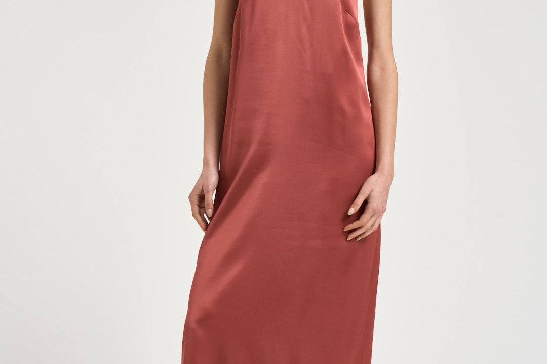 Abito donna midi rosso mattone A02056 06638124 PESERICO 