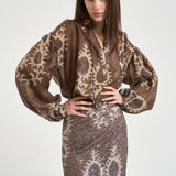 Blusa donna con stampa floreale marrone S1163 116 BAZAR DELUXE 