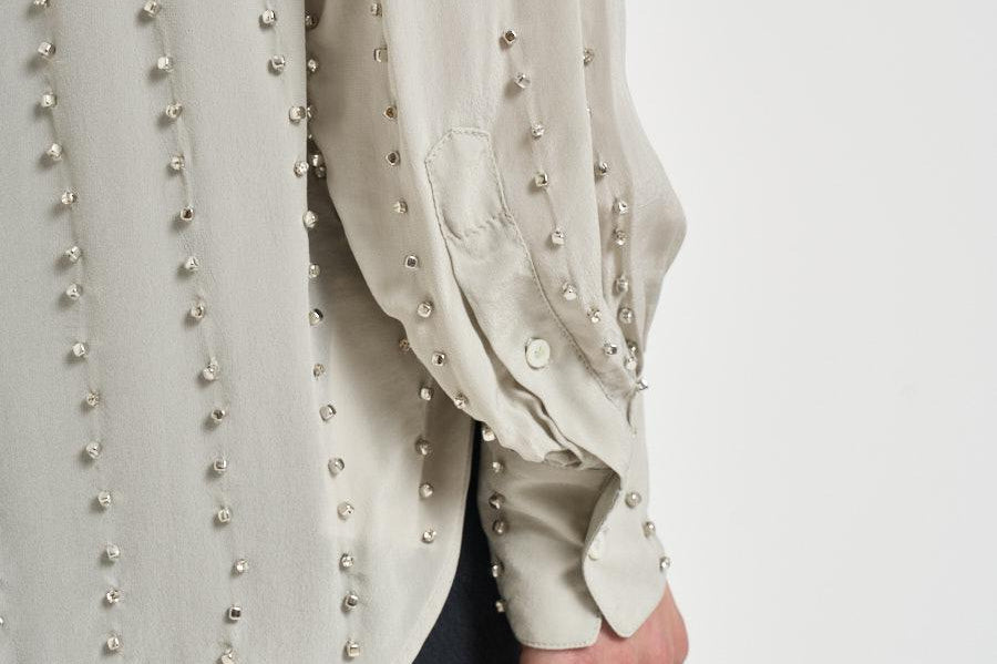 Camicia donna con strass grigia 106238A31F CAITLINI18 PINKO 
