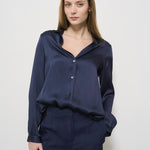Camicia donna satinata blu Y5SM03 K92 SEMICOUTURE 