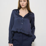 Camicia donna satinata blu Y5SM03 K92 SEMICOUTURE 