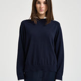 Maglia donna blu con inserto camicia bianca Y6SB60 N06 SEMICOUTURE 
